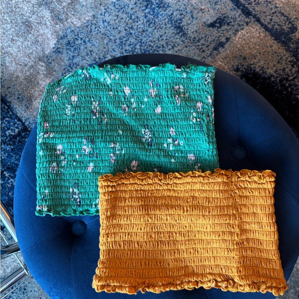 Green and Mustard Smocked Tube Tops